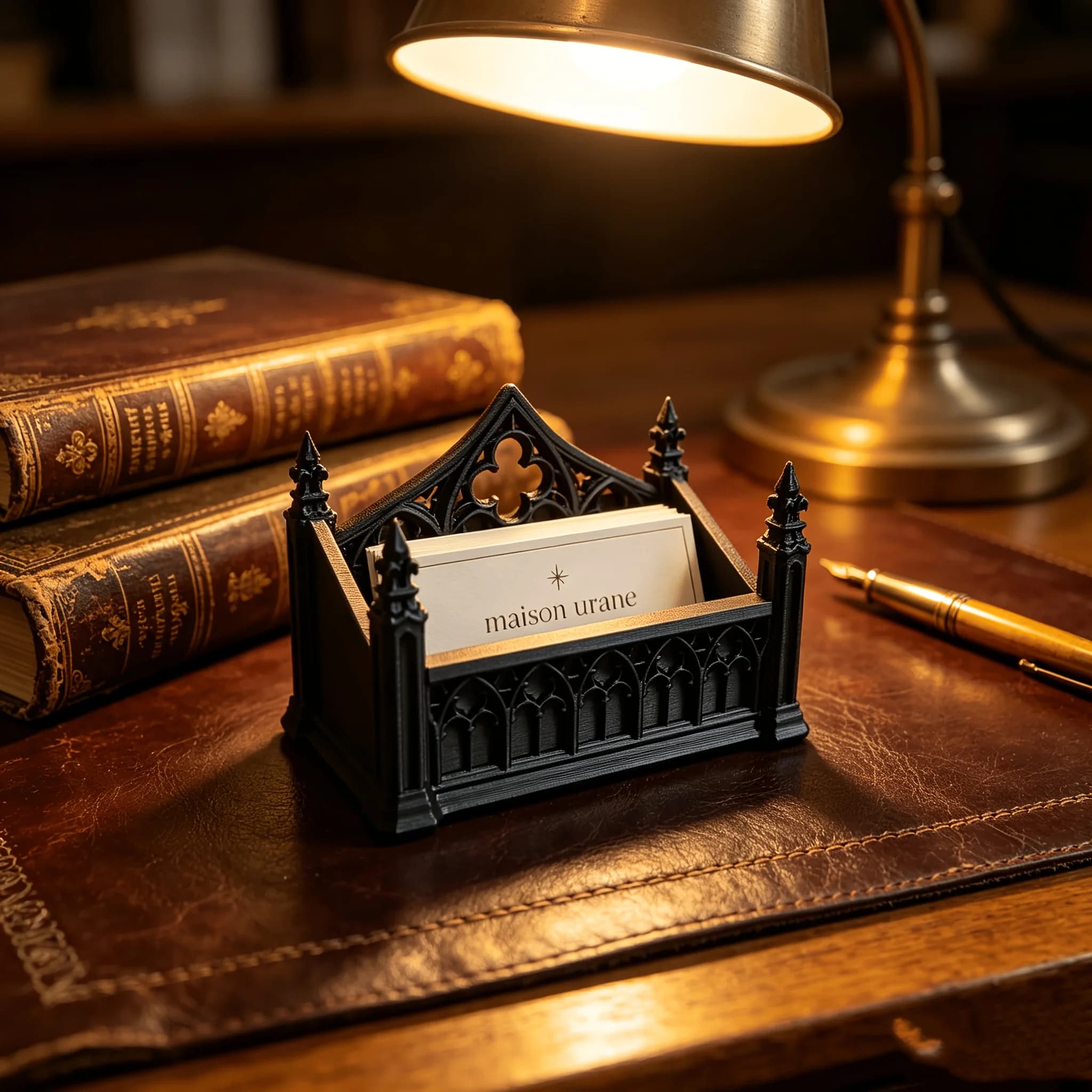 Retro Gothic Business Card Holder Black Halloween Desktop Organizer 3D Printed Office Desk Card Stand Desk Display Rack