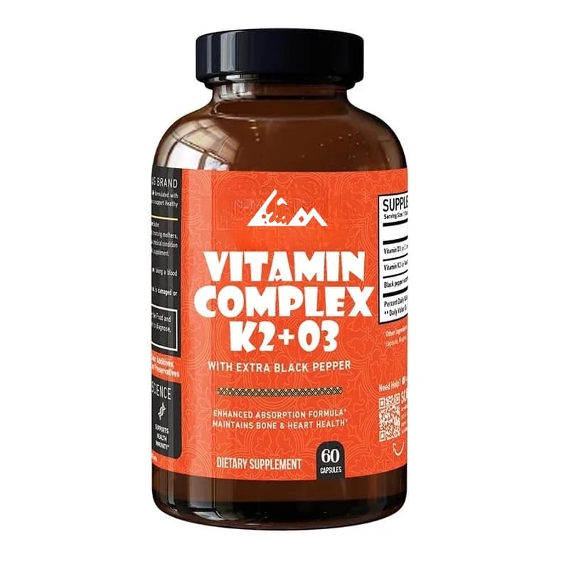 Black Pepper Vitamin Complex K2+D3, 60 Capsules - Bone Density Support and Heart Health, Immune Supplement