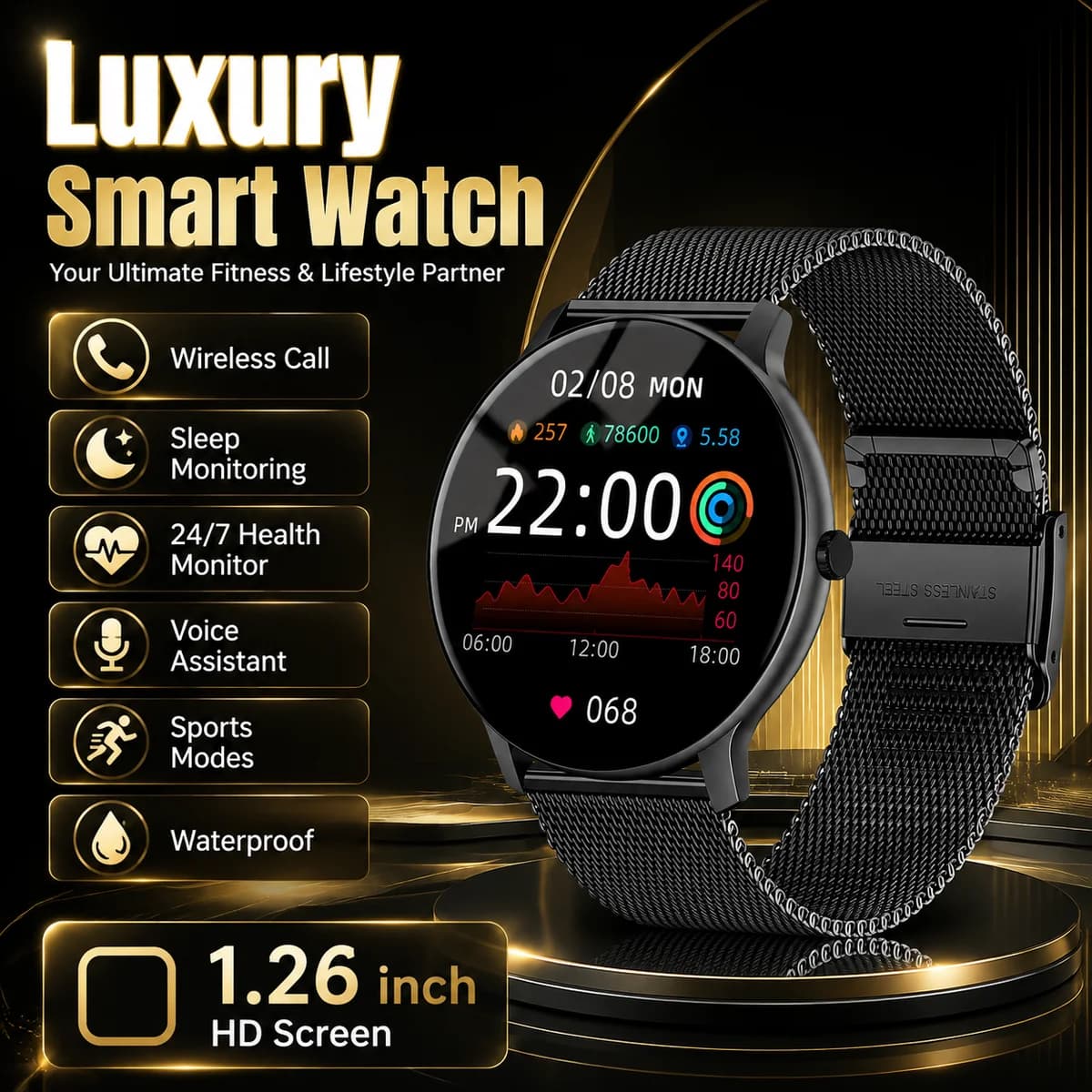 2026 Smart Watch Men Health Monitoring Water Resistant Sports trajectory Breath Training Bluetooth Call Smartwatches For Men