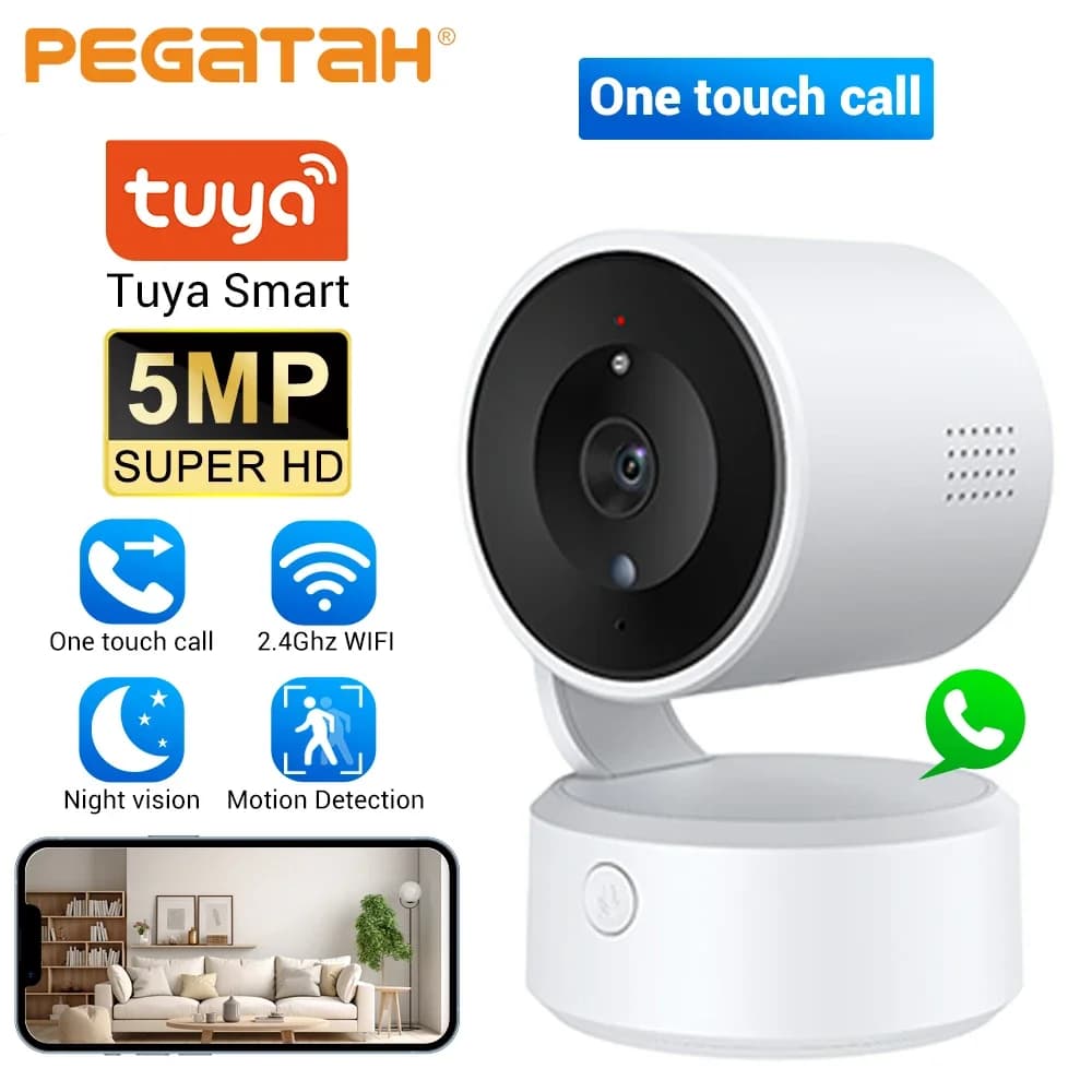 PEGATAH Tuya 5MP One-touch Call Baby Monitor da interno WiFi Telecamera PTZ Monitoraggio automatico Visione notturna a colori Telecamera di sorveglianza CCTV IP