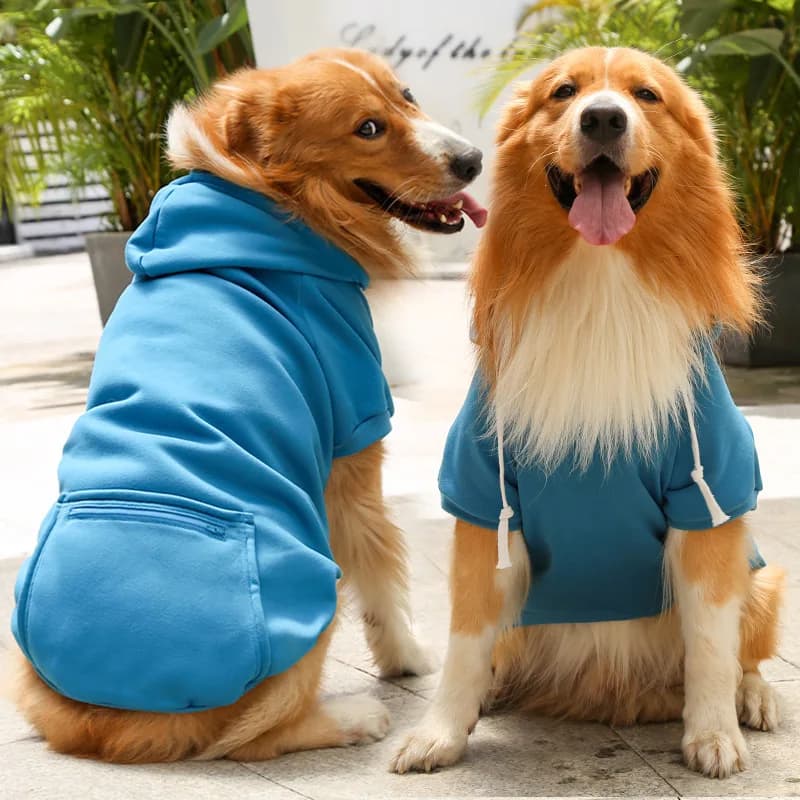 Pet Hoodie Spring Autumn Large Dog Sweatshirt Fleece Warm Zip Pocket Casual Walking Outfit