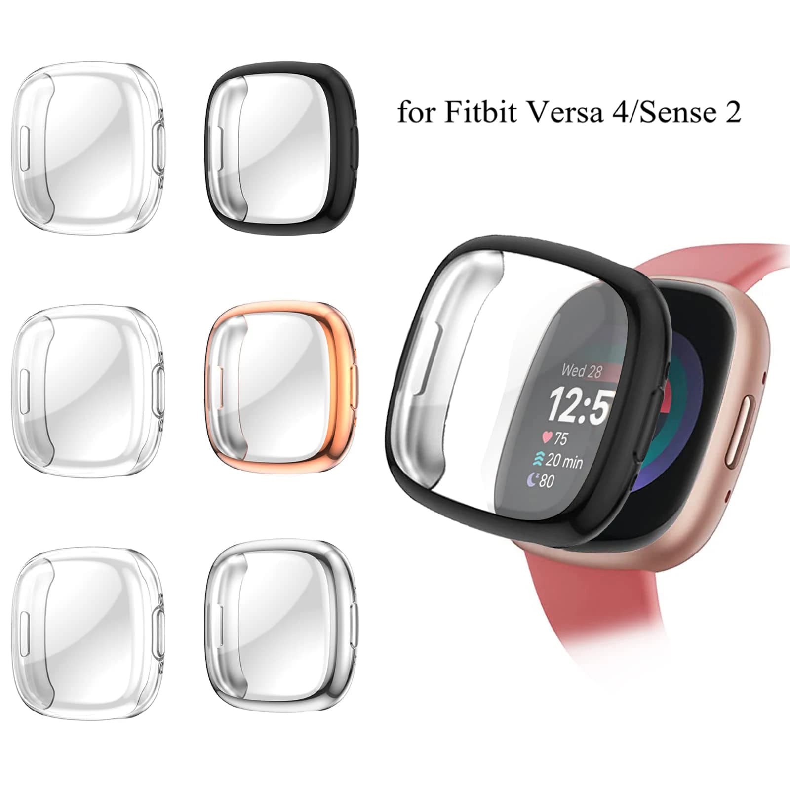 Pellicola salvaschermo per Fitbit Versa 4/Sense 2 accessori custodia morbida placcata in TPU schermo protettivo a tutto tondo paraurti a copertura totale