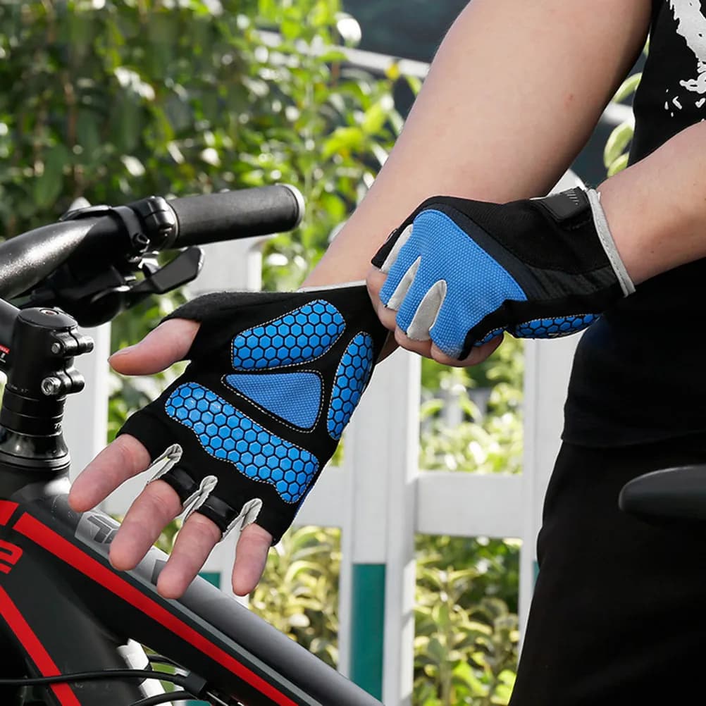 1 paio di guanti da ciclismo a mezze dita, traspiranti, per sport all'aria aperta, antiurto, antiscivolo, per pesca, arrampicata, allenamento