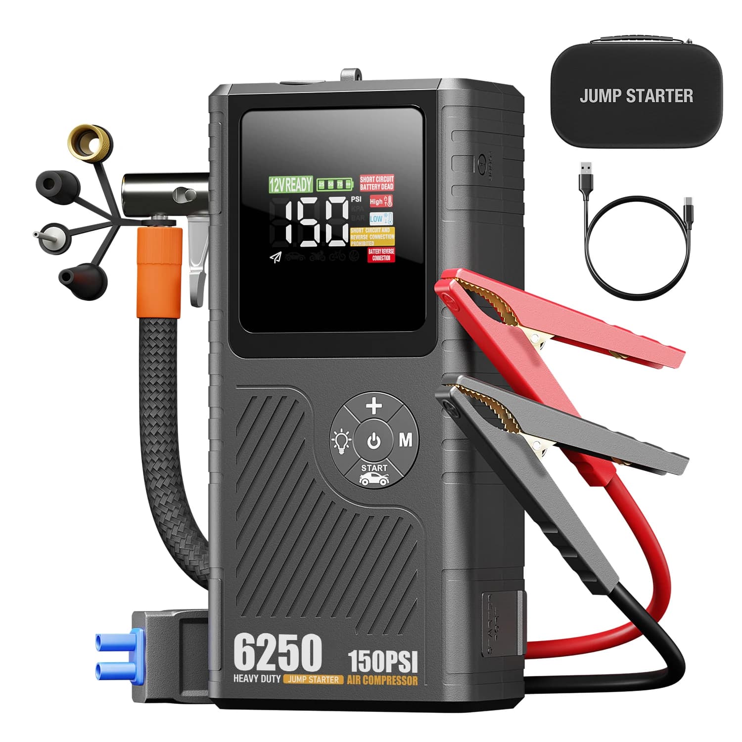 12V 12000mAh 2700A 150PSI PRO MAX Batteria per auto portatile Booster Jump Starter Gonfiatore per pneumatici Accumulatori e caricabatterie di riserva Compressore d'aria EVA Pack