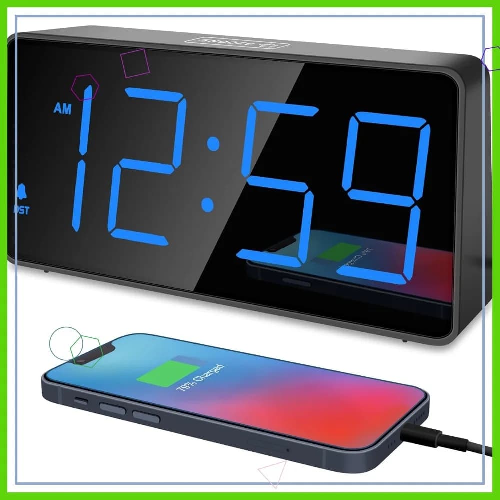 Sveglia Digitale LED Grande con Caricatore USB, Allarme Potente per Chi Ha il Sonno Pesante, Batteria di Backup e Funzione Plug-in per Camera da Letto