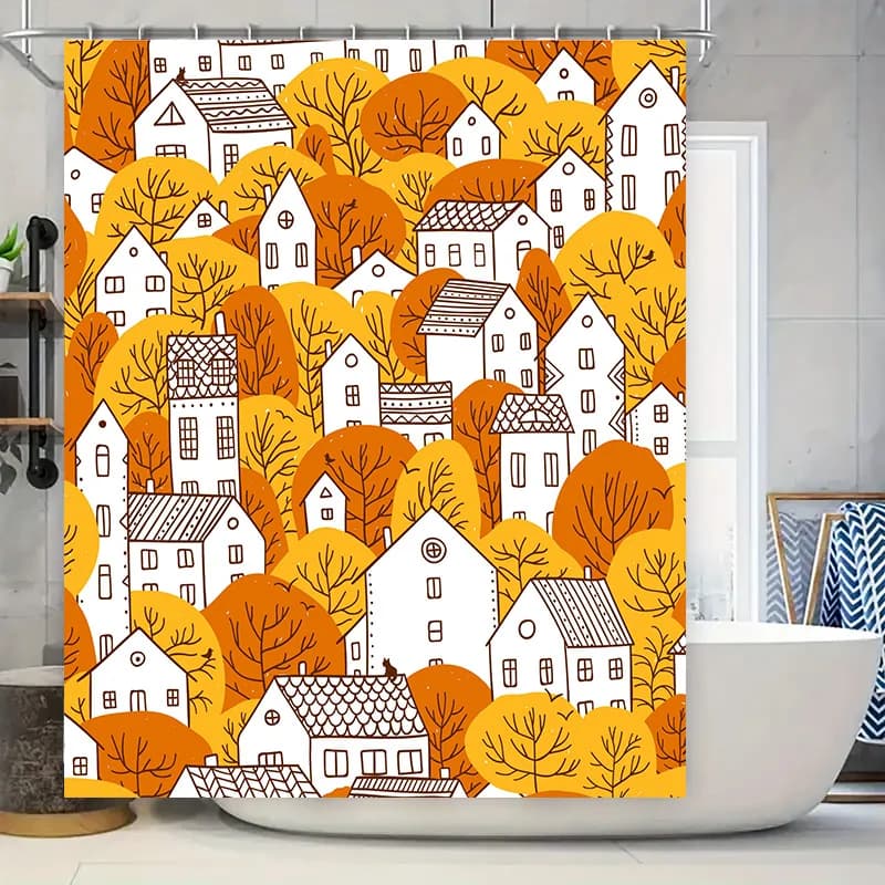 Affascinante tenda da doccia per la casa autunnale, decorazione in stile country bianco e arancione per bagni – Idea regalo perfetta