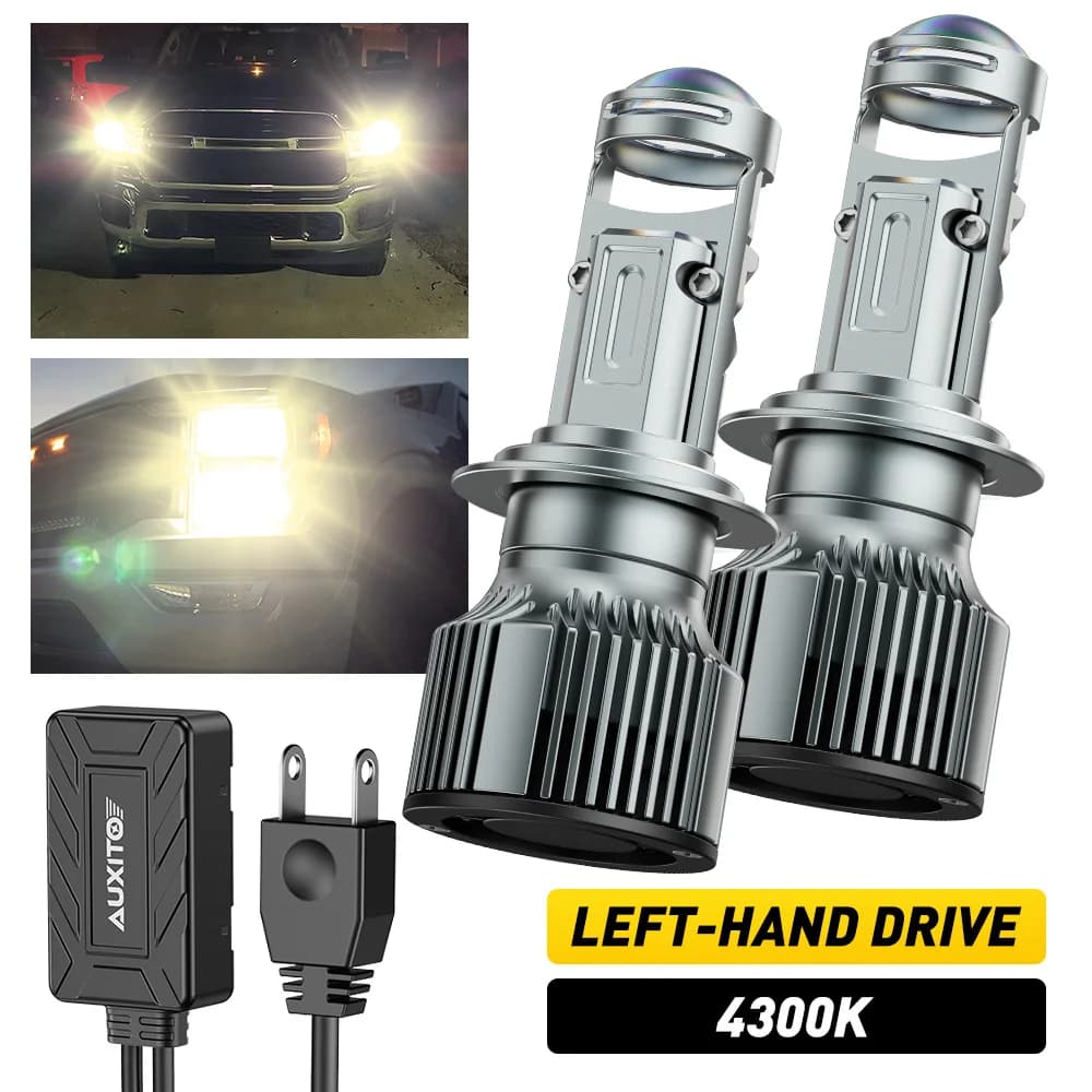 AUXITO H7 4300K Faro a LED con Proiettore Canbus Turbo 110W Potente Lampadina CSP per Auto con Mini Lente LHD 12V 30000LM 2 Pezzi