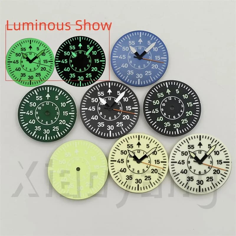 29mm Orologio pilota Quadrante Set lancette Super verde luminoso Fit NH34 NH35 NH36 NH38 ETA2824 2836 PT5000 Miyota Series Movimento WatchPart