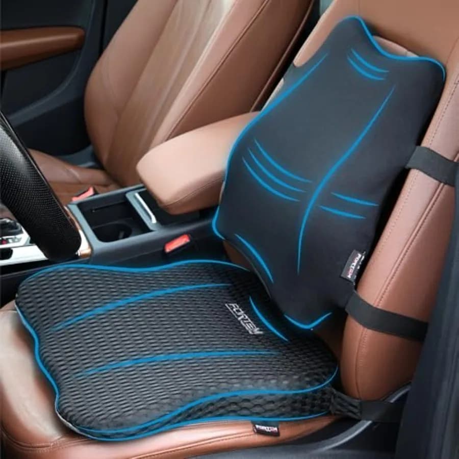 Car Seat Cushion and Back Support Pillow, Memory Foam Car Wedge Cushion, Comfort Back Rest and Lumbar Support for Driving, Non