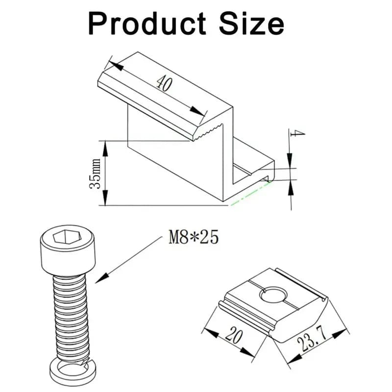 AB09 Confezione da 8 Staffe per Moduli Solari, Supporto per Pannelli Solari, Morsetto Terminale, Regolabile, Fissaggio Supporto Modulo Solare (35 mm)