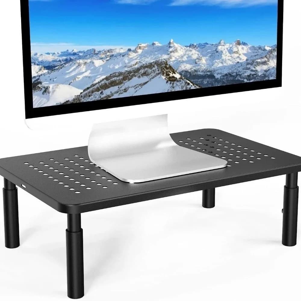 Multi-use Adjustable Computer Monitor Stand Metal Heightening PC Monitor Holder with Storage Drawer Laptop Cooling Bracket