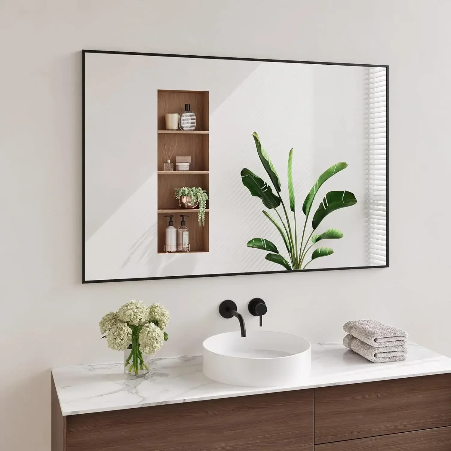 Specchi Neri da Parete, Specchio da Bagno 30x48 Pollici, Specchio Rettangolare da Parete per Soggiorno, Camera da Letto, Bagno, da Appendere Orizzontalmente