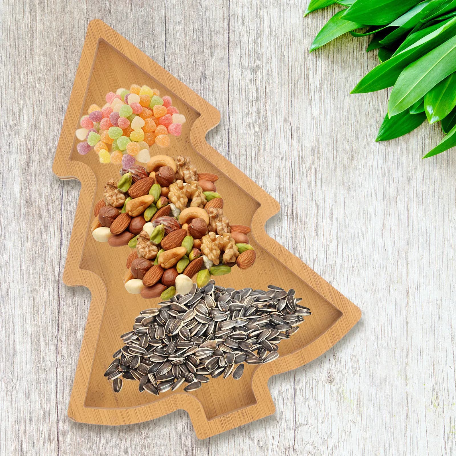 Vassoio di Servizio in Legno a Forma di Albero di Natale per Frutta Secca, Caramelle, Noci, Formaggi, Antipasti, Festa di Natale, Riunioni Familiari, Piatto per Dessert