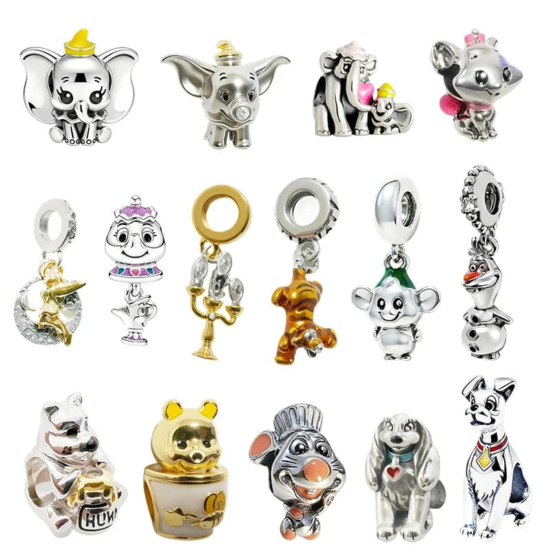 Ciondoli Originali Disney, Ciondolo Lumière de La Bella e la Bestia e Ciondolo Dumbo Disney, Adatti per Bracciali con Ciondoli, Regalo Gioiello Donna