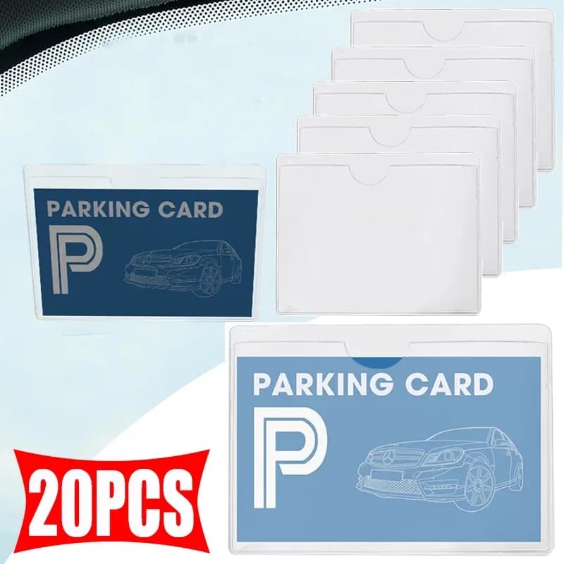 Porta carte trasparente per parabrezza per auto Set di etichette per parcheggio Porta carte di identificazione per carte con pellicola protettiva adesiva portatile