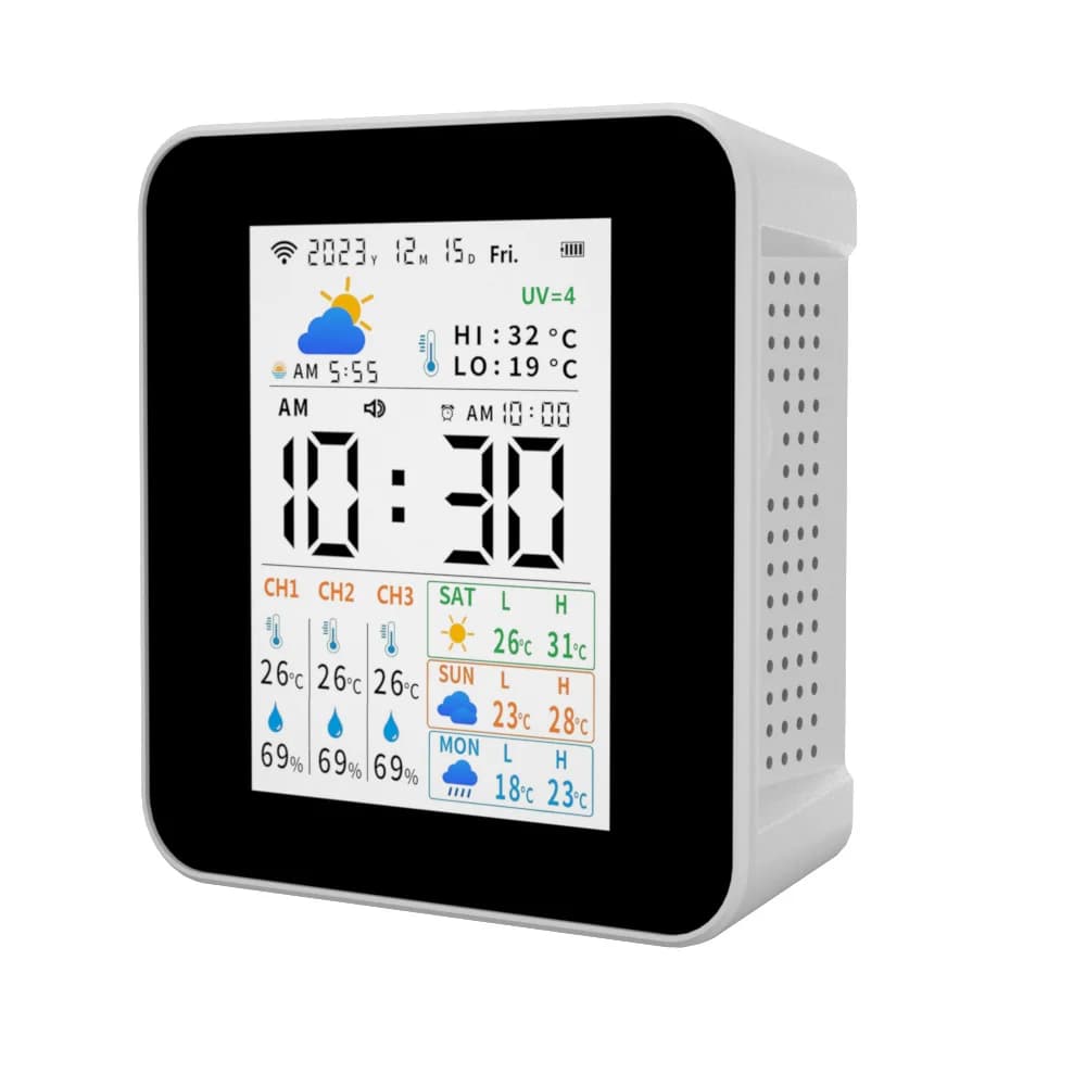 2CO17 Tuya WiFi Smart Weather Station, Indoor Outdoor Wireless Temperature Humidity Monitor with Weather Forecast Function