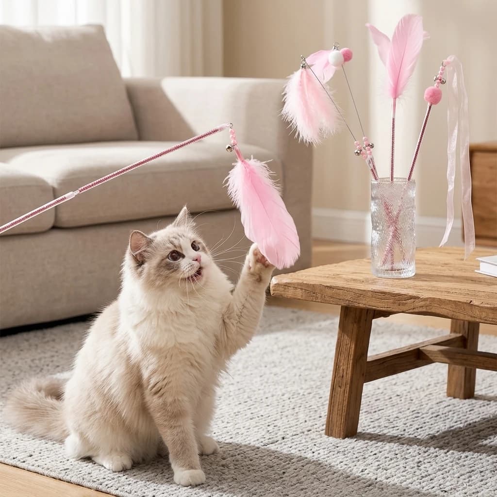 4pcs Feather Cat Wand Toy With Elastic Steel Wire Feather Teaser Bite Resistant Interactive Pet Toy For Indoor Cats And Kittens