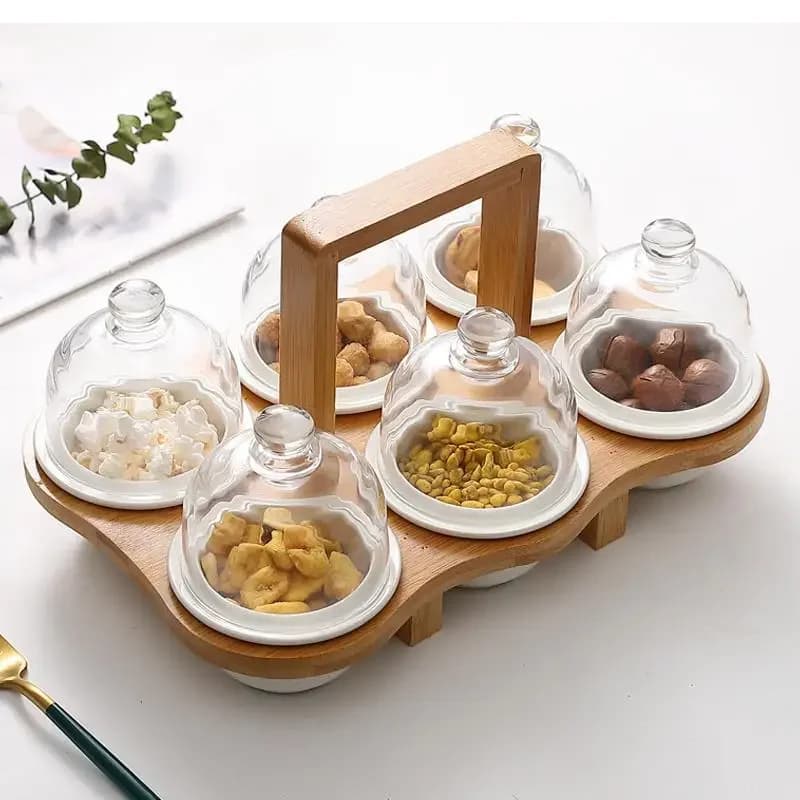 Japanese-style Ceramic Household Dried Fruit Snack Plate Bowl Compartment with Lid Platter Tableware