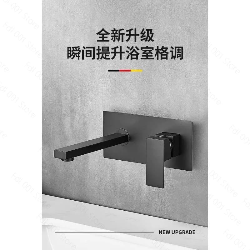 All Copper Black Concealed Cold And Hot Inlet Basin Faucet Wall Mounted Outlet Basin Embedded Concealed Faucet