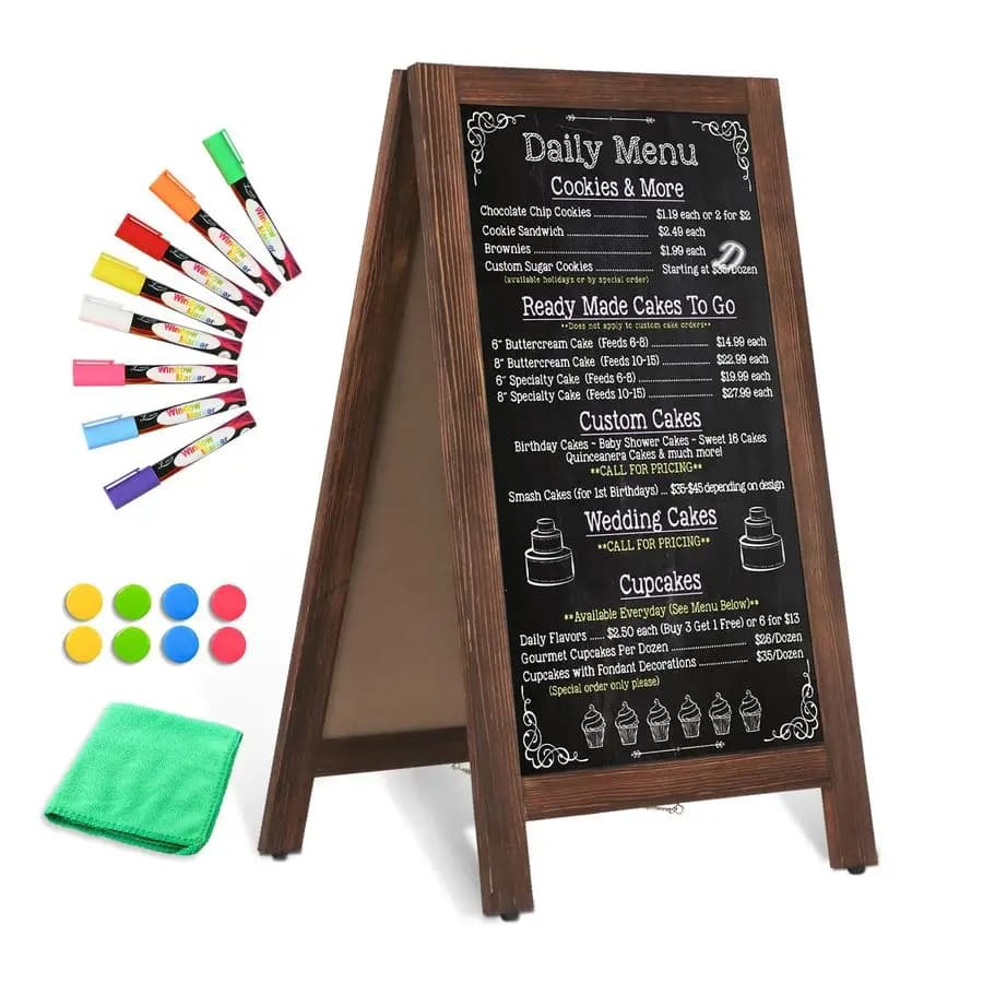 Insegna a cornice, lavagna magnetica marrone 40 x 20, lavagna bifacciale per esterni, cavalletto per lavagna, menu board