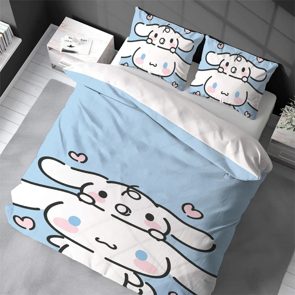 Set Copripiumino Cinnamoroll, Biancheria da Letto in Cotone Morbido, Set 3 Pezzi per Dormitorio Studentesco