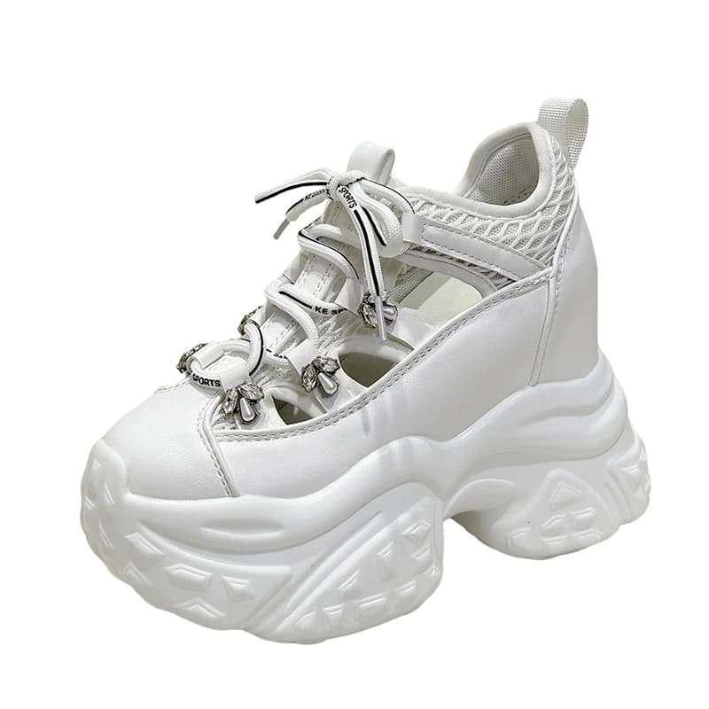 Women's sneakers with high non-slip plateau, spring volcanic shoes with thick sole 12 cm, casual leather shoes, chunky sports sneakers from dad.