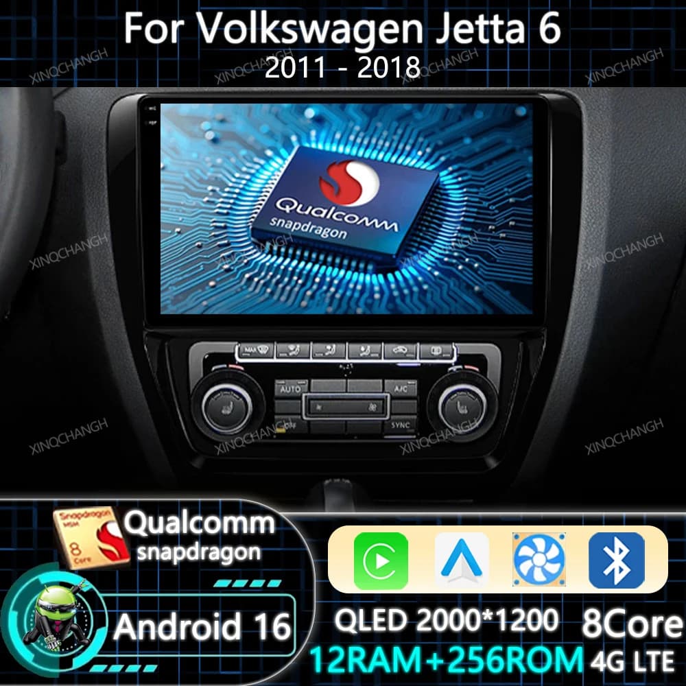 Android 16 Car Radio Carplay Auto For Volkswagen Jetta 6 2011 - 2018 GPS Navigation 4G LTE 5G WIFI Head Unit BT 2DIN QLED BT GPS