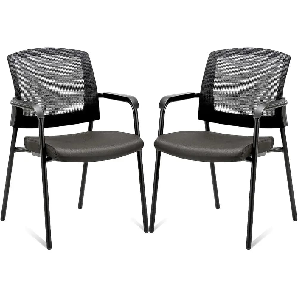 Sedia impilabile ergonomica con schienale in rete e cuscino spesso per ufficio, sala conferenze, sala d'attesa, nera (confezione da 2)