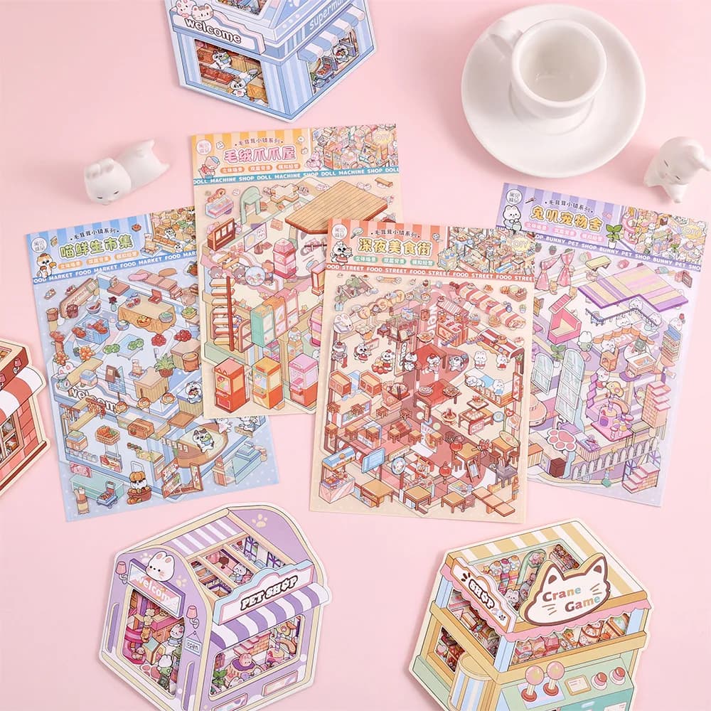 Collezione di adesivi per la casa 3D microscopici, decalcomanie adesive in PET impermeabili, ideali per il diario creativo, scrapbooking