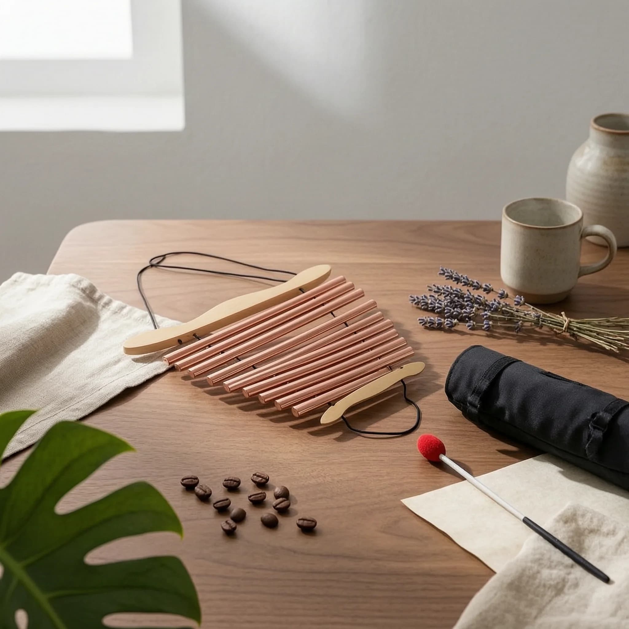 9-Note Wind Chime Horizontal Wind Chime with Mallet Musical Instrument with Mallet Single-Row Portable for Meditators