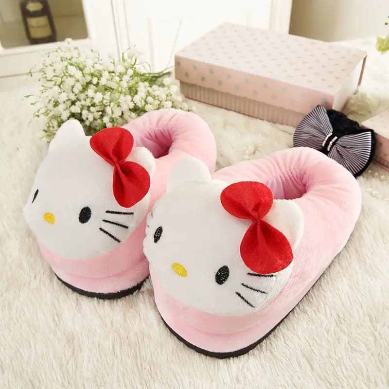 Pantofole in cotone peluche Y2K Hello Kitty da donna, modello Kawaii Anime con testa grande, piatte, rosa, invernali, carine, per studentesse, regalo dolce