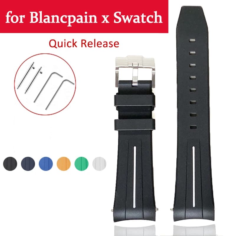 Rubber Strap for Blancpain x Swatch Waterproof tpu watch strap with curved end with quick release stainless steel buckle for women 22mm