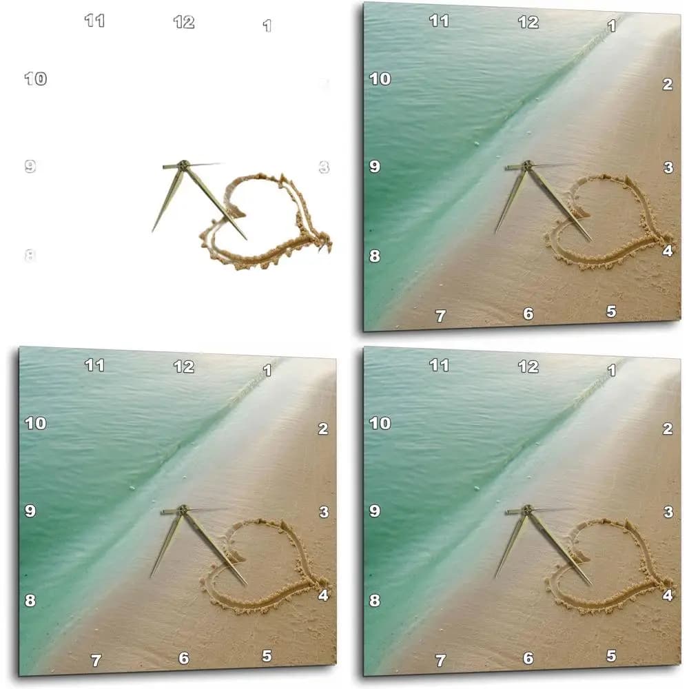 Wall clock 13x13 inches with carved sand heart symbolizing love