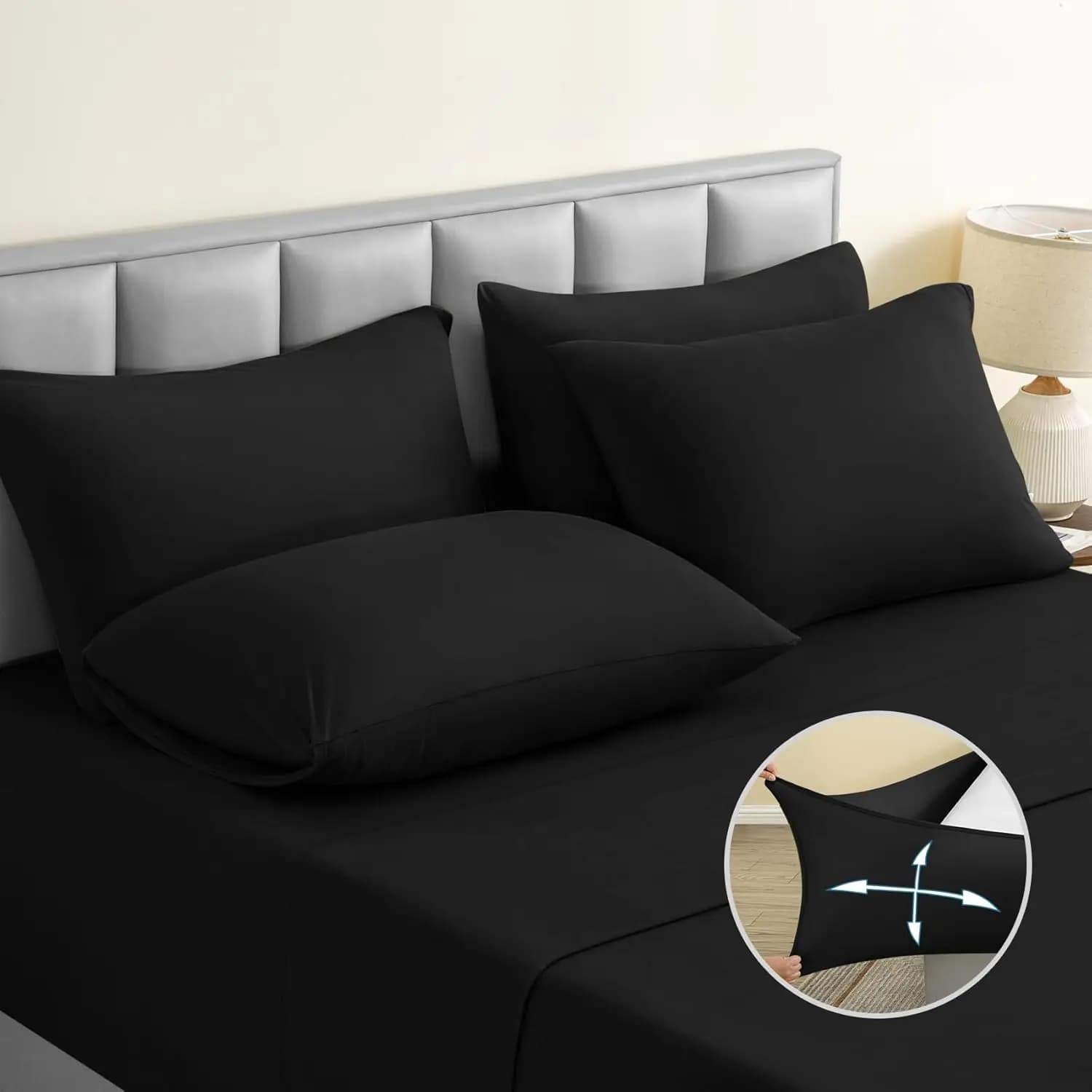 Set di 6 Lenzuola Super Morbide Antiscivolo King Size, Senza Pieghe, in Misto Spandex con Tasca Profonda 18 Pollici, Elasticizzate in 4 Direzioni