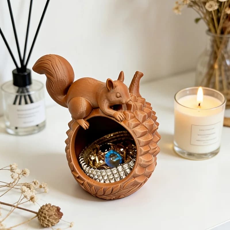 Cute Squirrel on Acorn Jewelry Holder Jewelry Bowl Trinket Dish Decorative Earrings ring Organizer for Vanity Desk Entryway Gift