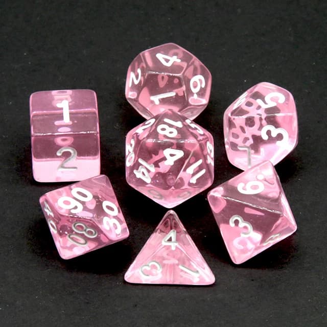 Clear Transparent Pink Polyhedral DND Dice 7PCS White Numeral Full Set D4-D20 for Dungeons & Dragons COC RPG Tabletop Gaming