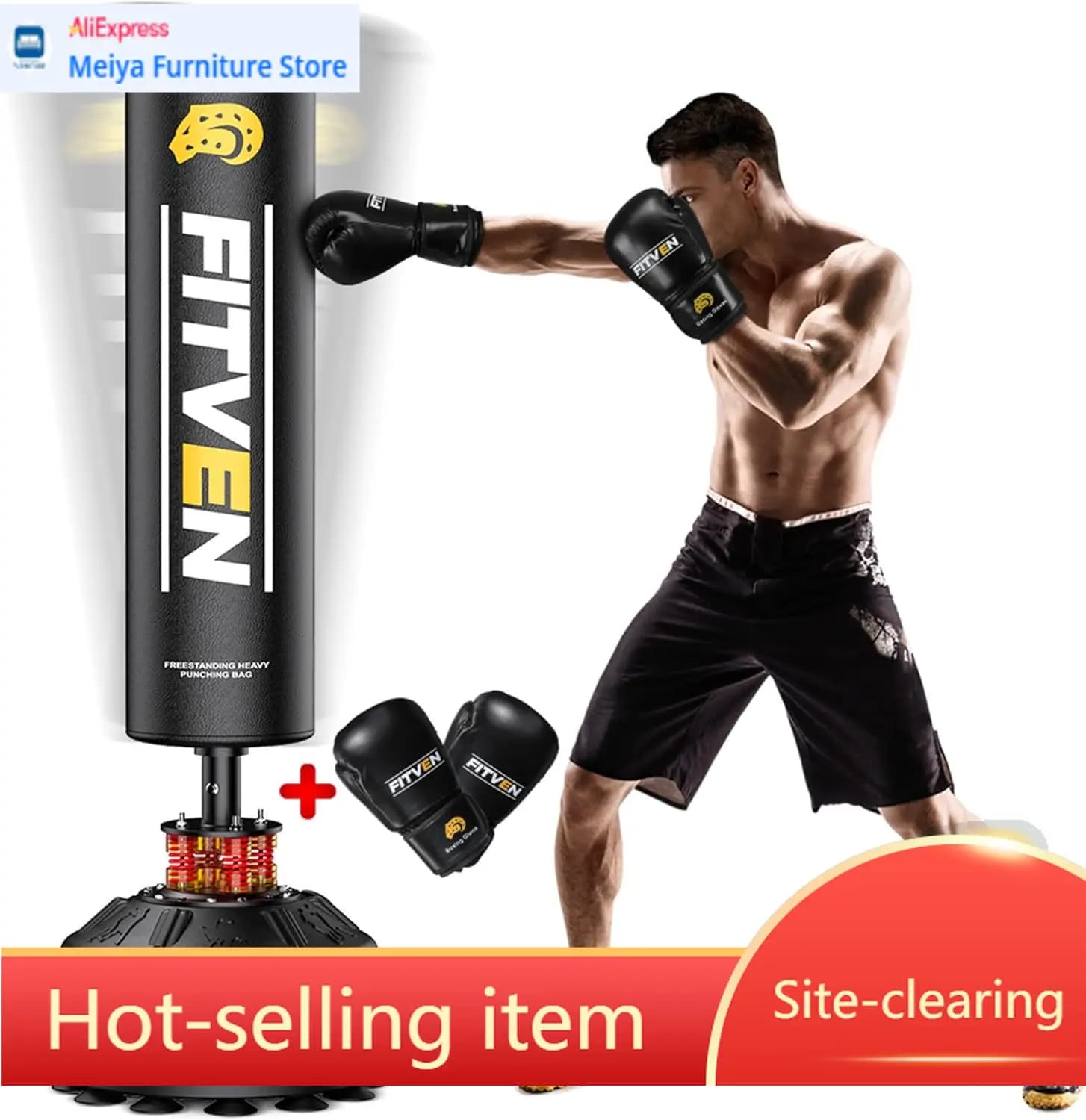Sacco da Boxe Autoportante da 70 Pollici con Base a Ventosa, Guanti da Boxe, Supporto per Kickboxing, Attrezzatura per Allenamento Domestico per Adulti