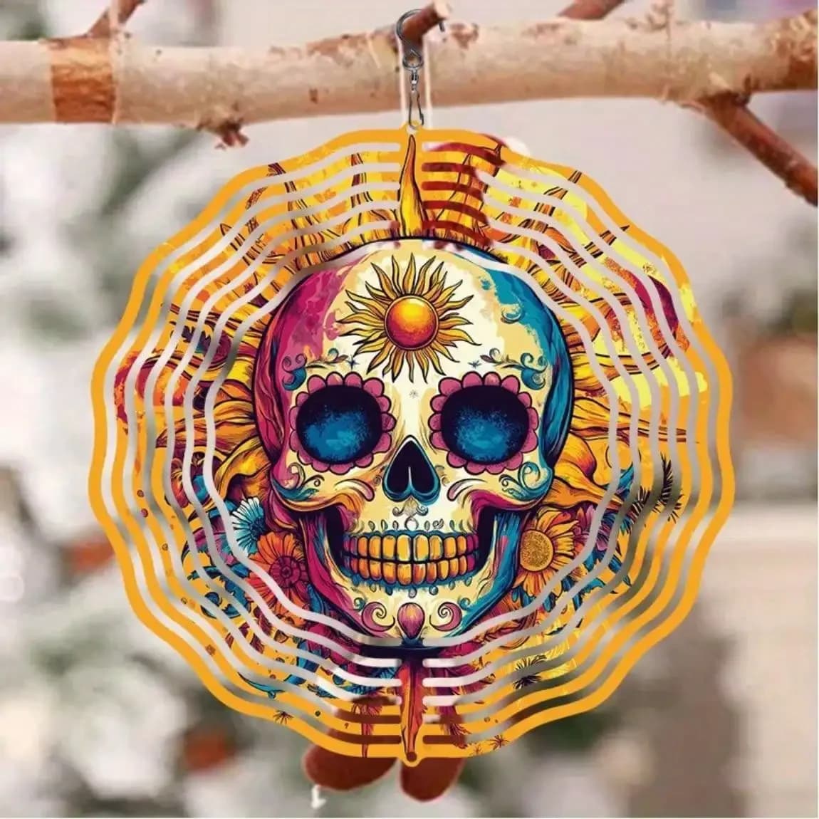 Mandala Wind Chime Metal Wind Chime with Musical Note & Skull Flower Gothic Outdoor Garden Halloween & Day of The Dead Party
