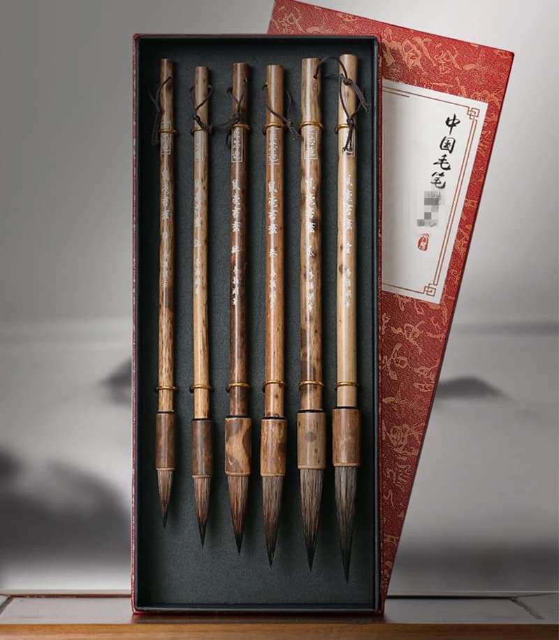 6PCS Chinese Calligraphy Paint Brush Pen Set Rat Whiskers Bamboo Holder Gift Box Painting Brush For Gouache Wash Art Supplies
