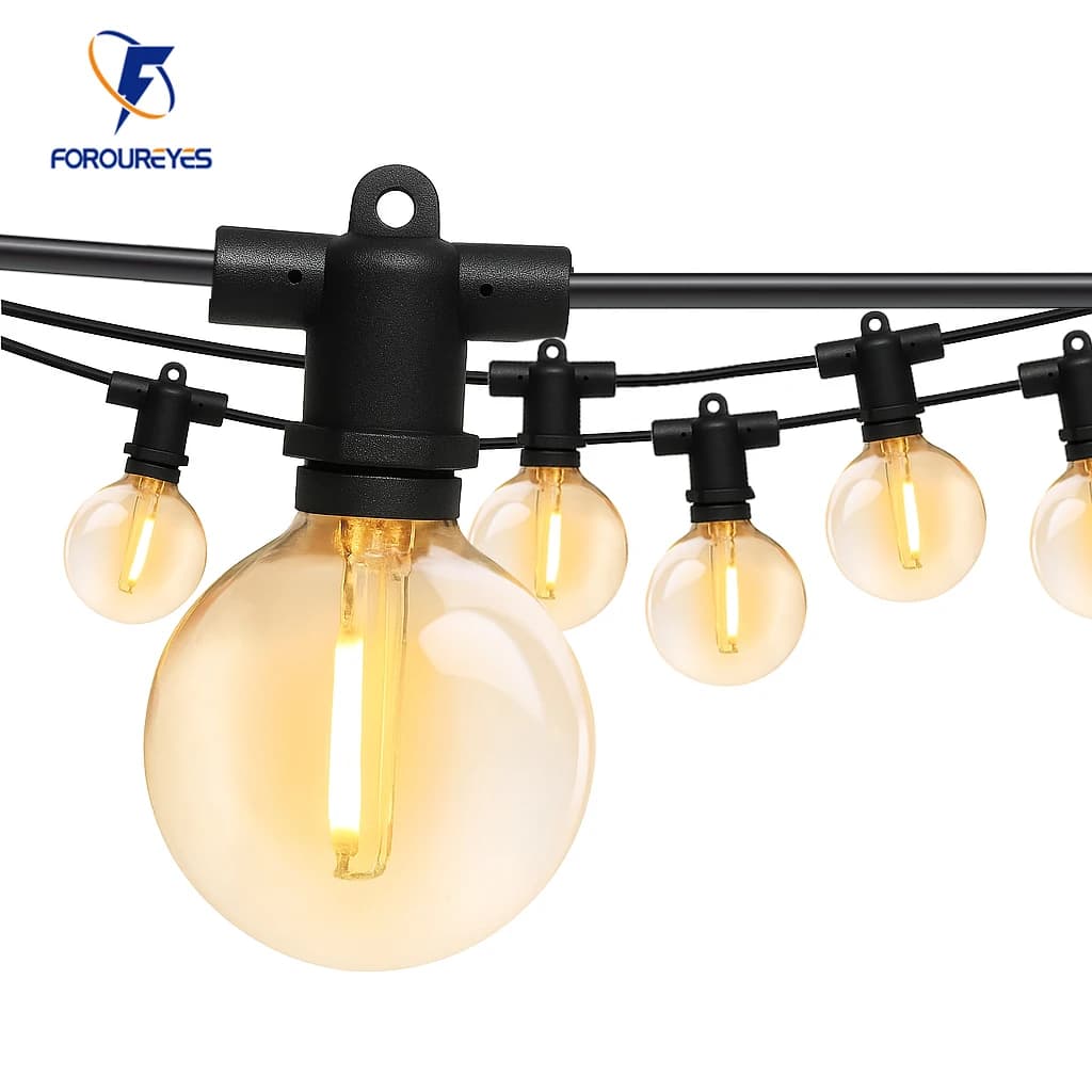 Luci a corda a festone impermeabili IP65 15m 25 G40 Lampadine a LED bianche calde Lucine in filo di rame per la decorazione del giardino di Natale