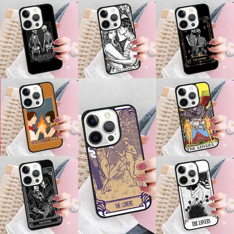 Cover per iPhone 17 Air 15 16e 14 13 Pro Max Coque 12 11 Pro Max PLUS con motivo Tarocchi I Amanti VI