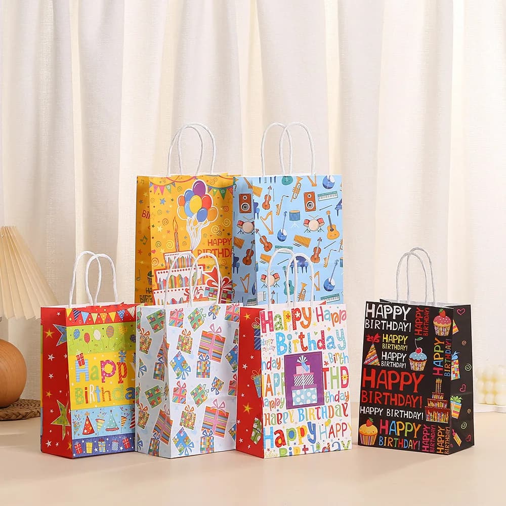 30pcs Birthday Cake Kraft Paper Gift Bag Kids Happy Birthday Children's Day Party Gift Packing Bag Paper Hand Bag