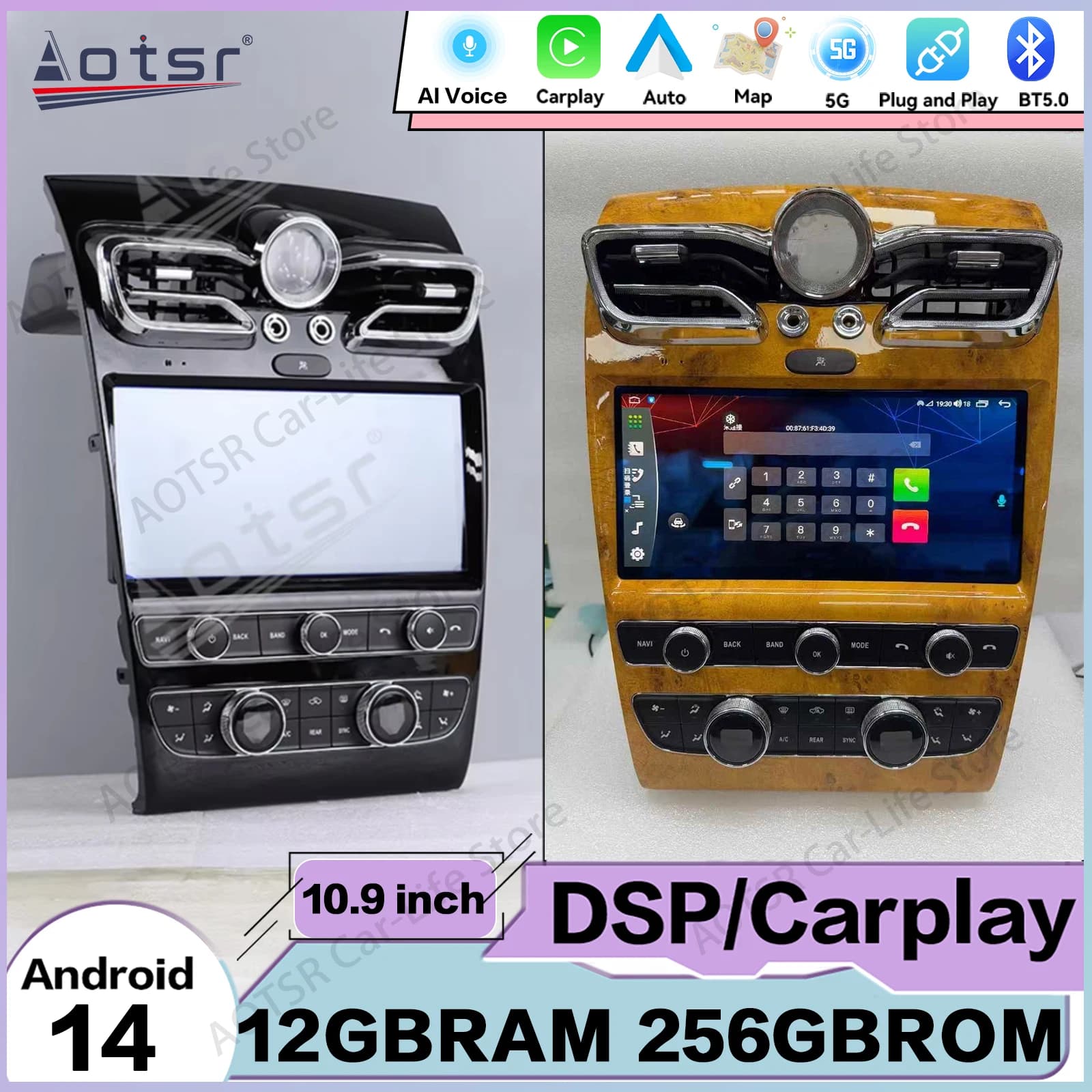 10.9 Inch Multimedia Android 14 Video Player For Bentley Continental GT Flying Spur 2005~2019 GPS Navigation Car Radio Head Unit