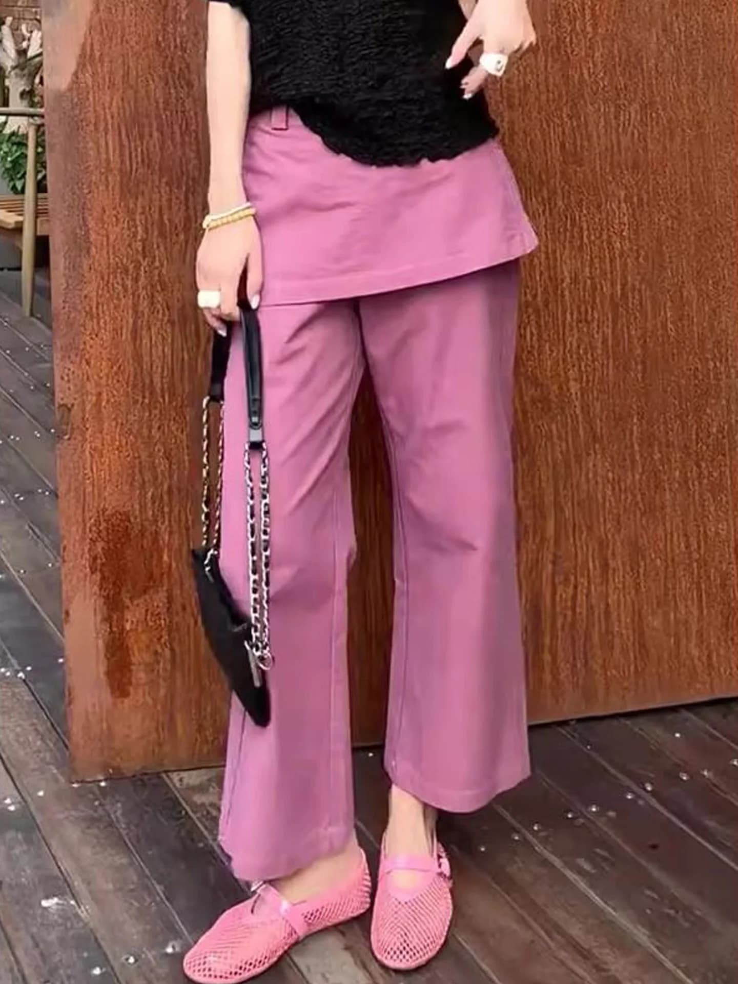 High Waist Casual Pants Women's Summer New Style Fake Curtain Design Youthful Straight Nine Points Trendy Fashionable Trousers