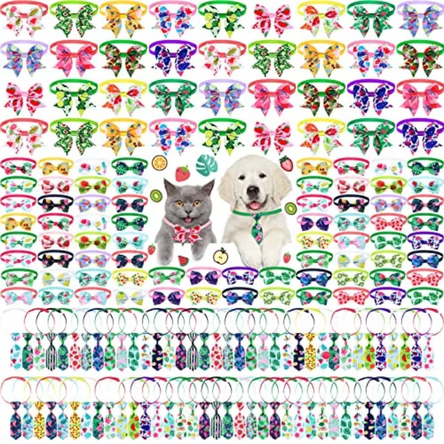 Summer spring dog bow tie collars bulk, polyester, multicolor, adjustable fit for pet grooming accessories