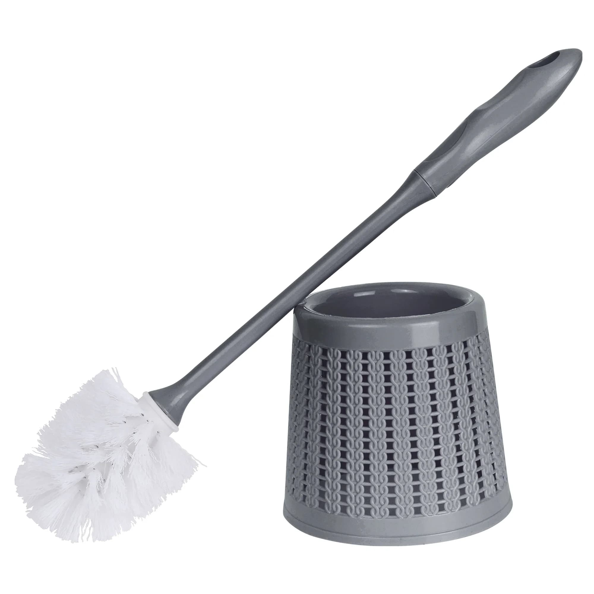 Toilet Brush with Extra-Long Handle and Bendable Head in Gray Single Unit