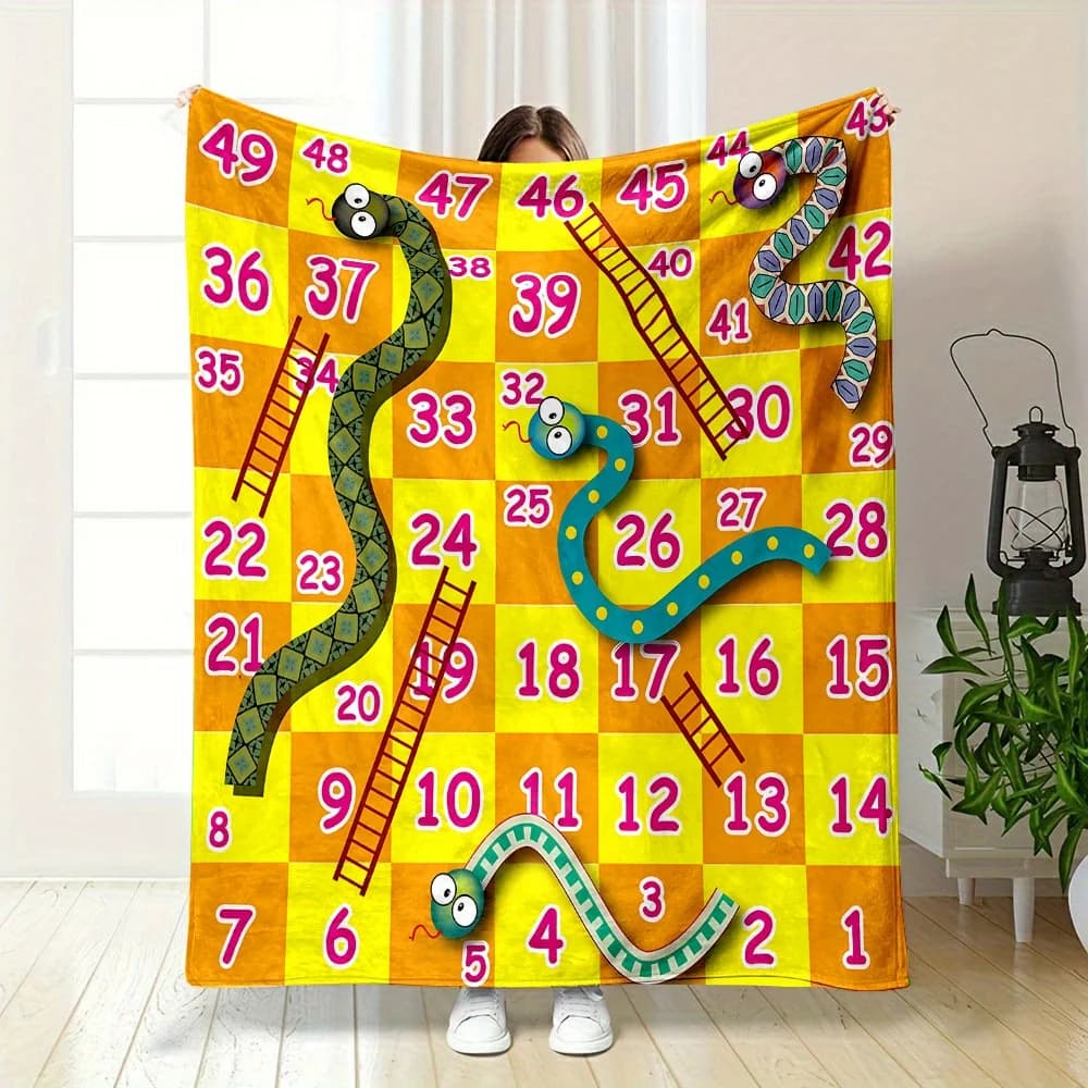 Comodo gioco da tavolo in flanella con serpente cartoon - Morbido, reversibile, per tutte le stagioni per letto, divano, campeggio - Lavabile in lavatrice