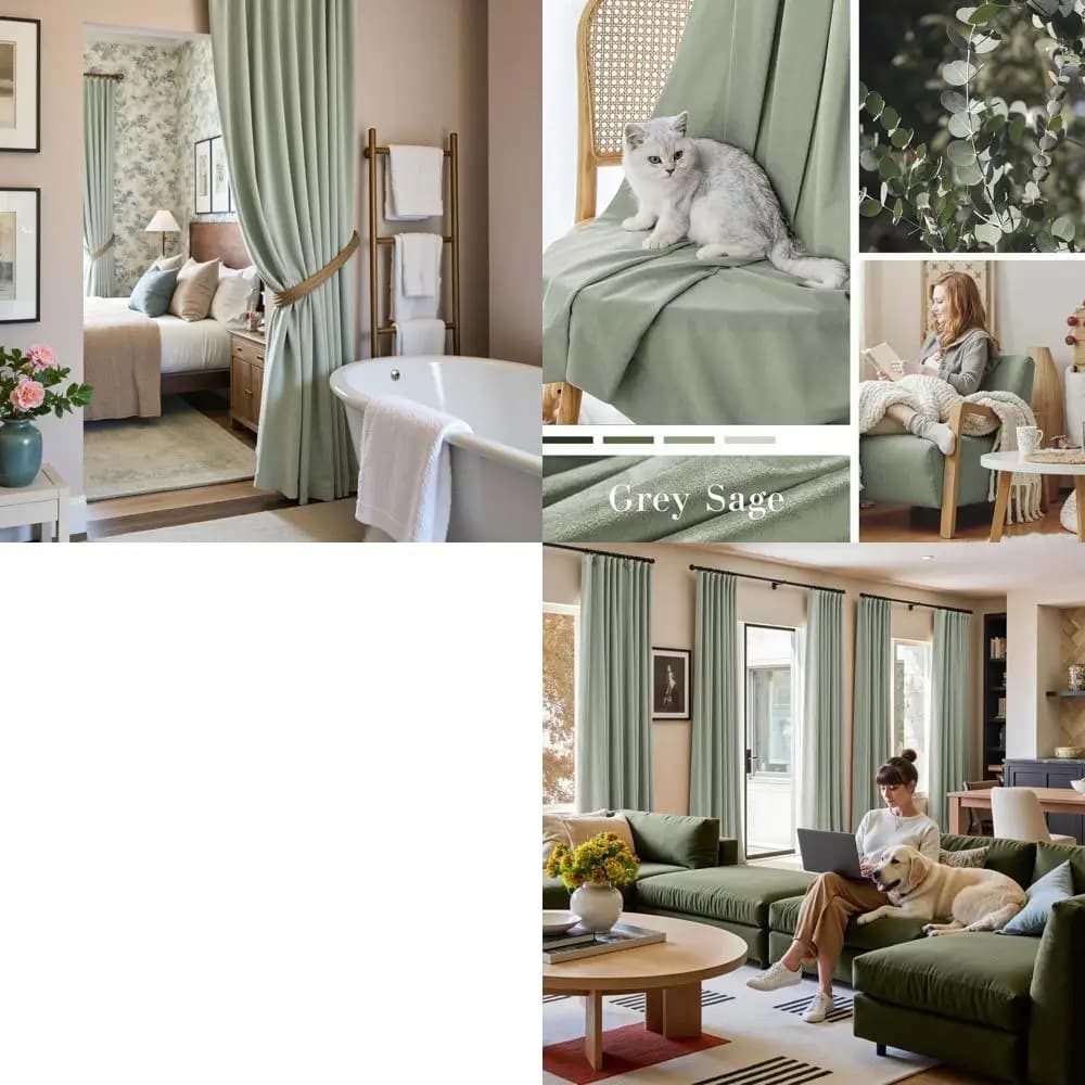 Luxury velvet curtains with thermal insulation grey sage 108, set with 2 panels per bedroom/living room