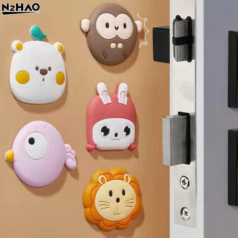 Fermaporta in silicone a forma di cartone animato, protezioni autoadesive per maniglie, adesivi antiurto silenziosi, tappetino da parete per la casa