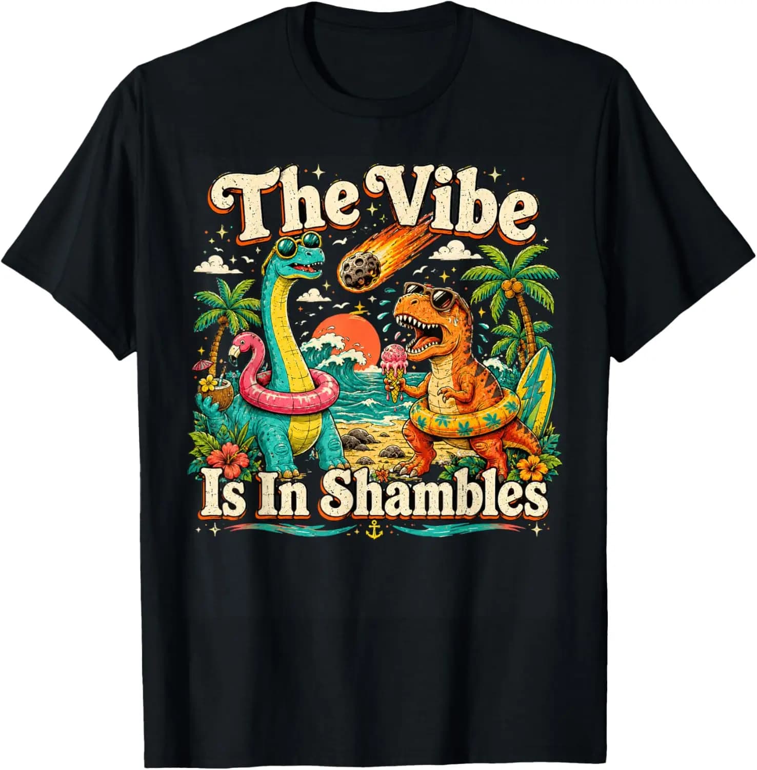 The Vibe Is In Shambles Dinosaur Mental Health Awareness Tee T-Shirt 100% Cotton Trendy Y2K Short-Sleeve Tee – Soft, Quick-Drying, & Moisture-Wicking; Ideal for Sports or Casual Wear; Great Gift for Christmas or Halloween.